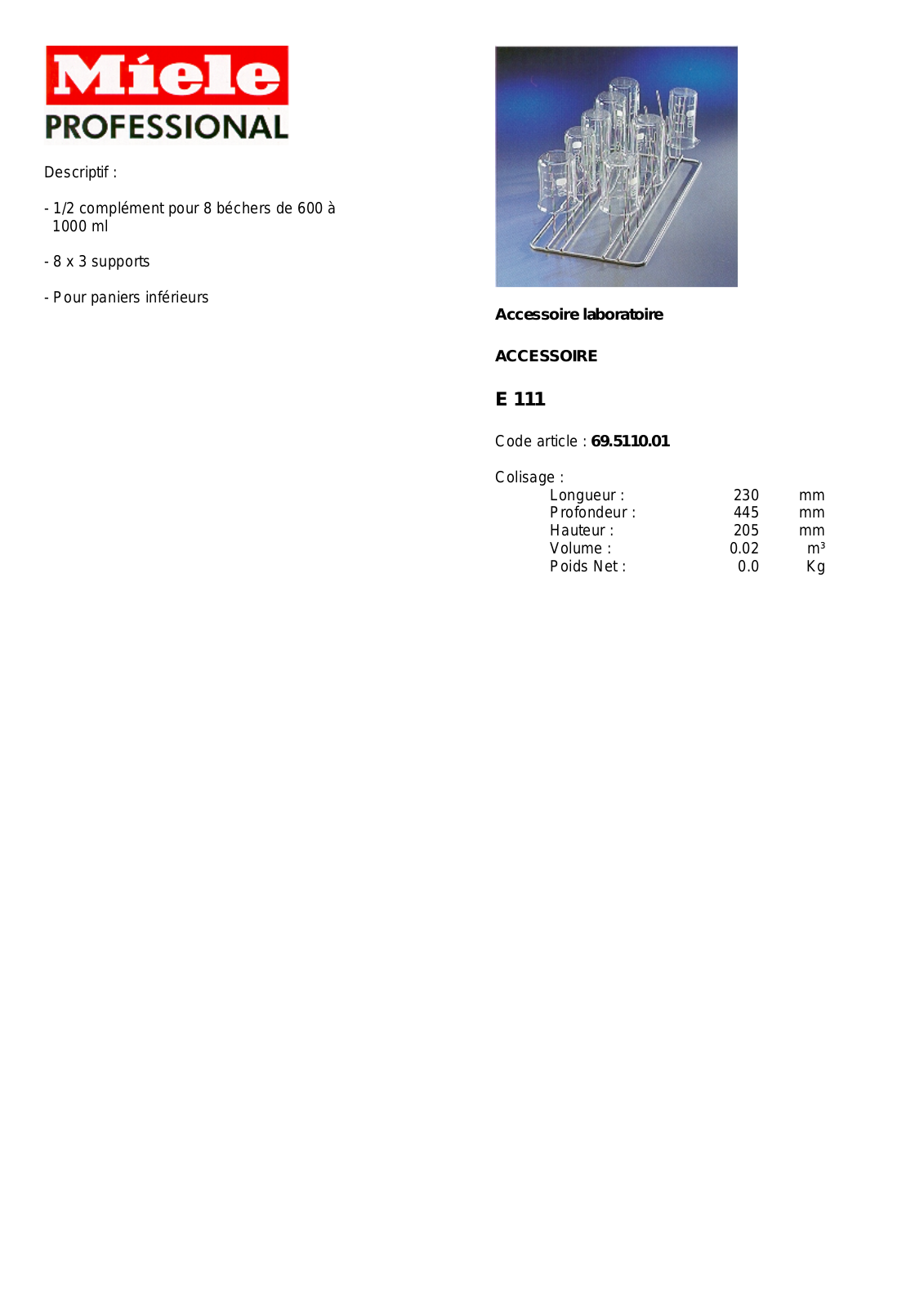 MIELE E 111 DESCRIPTIF User Manual