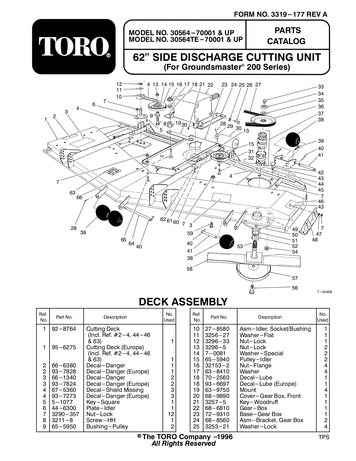 Toro 30564TE, 30564 Parts Catalogue