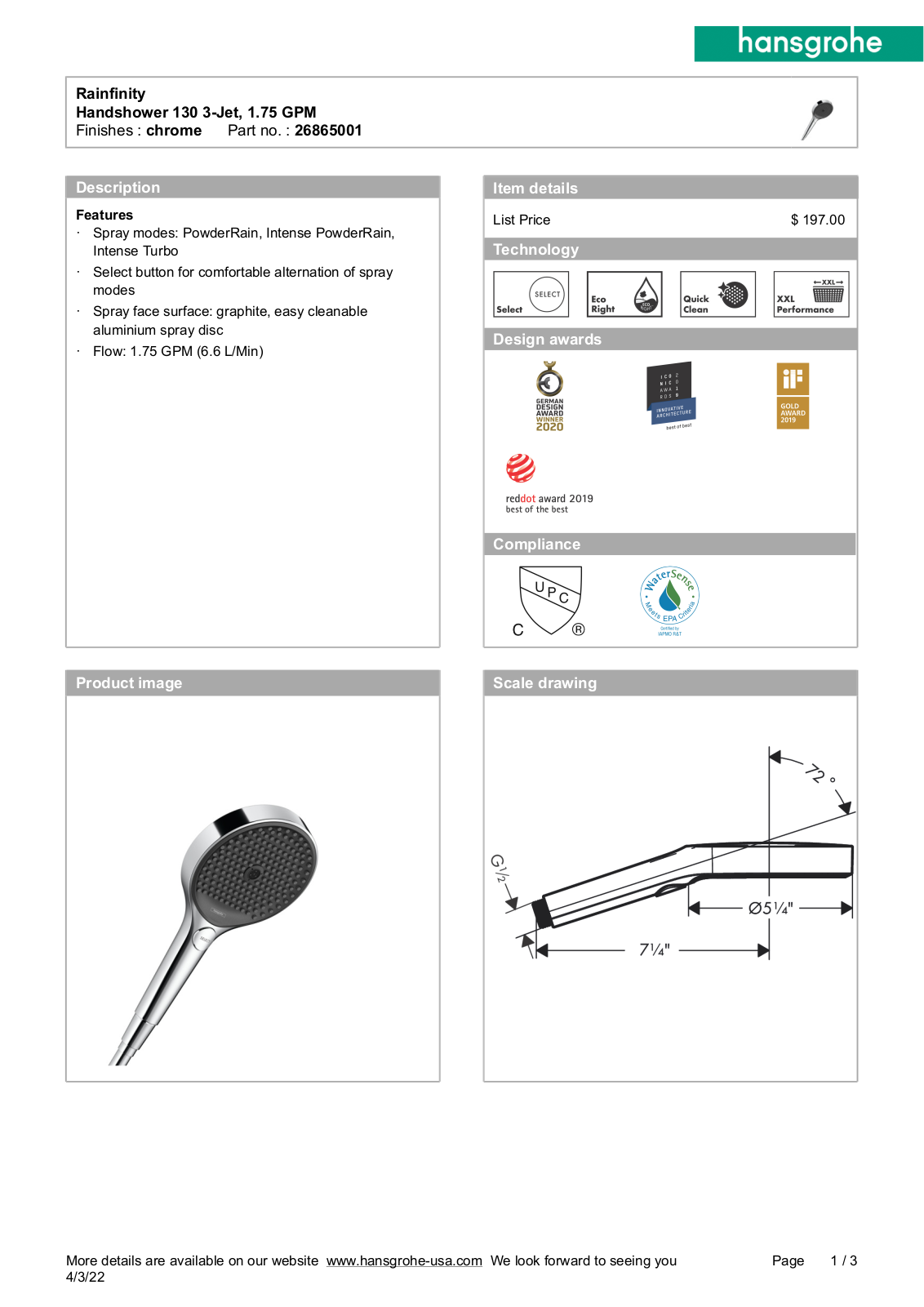 Hansgrohe GCDC1518 Specifications - ManualMachine.com