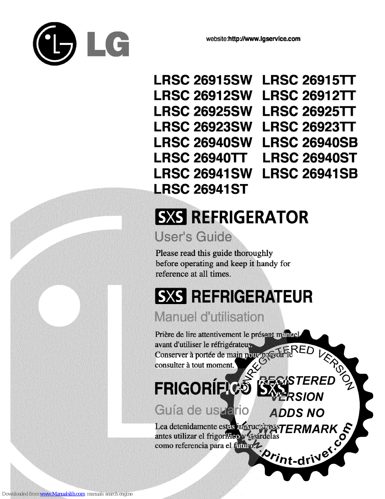 LG LRSC 26941SW, LRSC 26925SW, LRSC 26923SW, LRSC 269ST, LRSC 26915TT User Manual