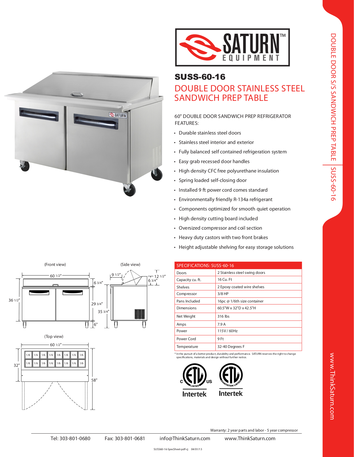 Saturn Equipment SUSS-60-16 User Manual