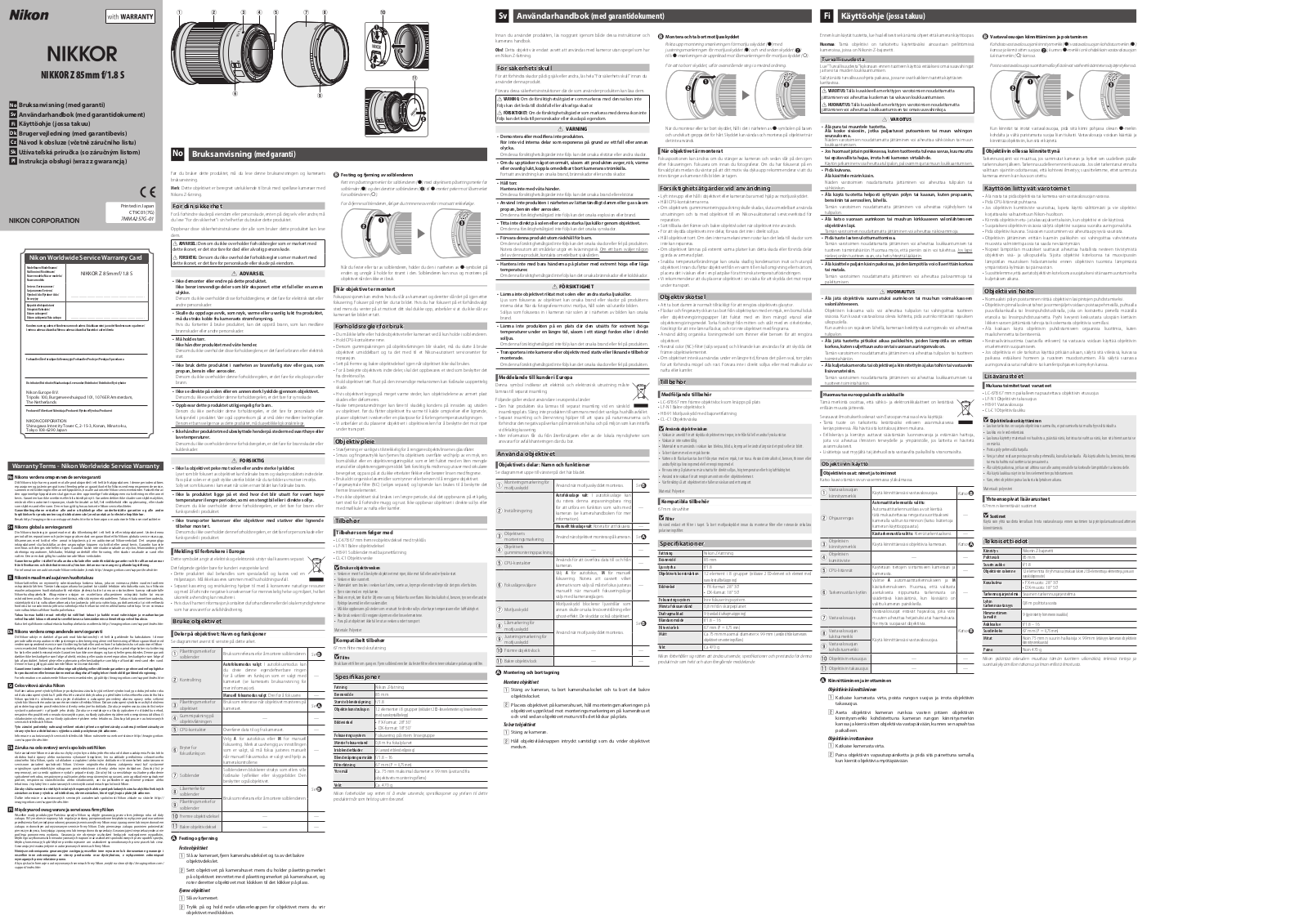 Nikon NIKKOR Z 85 User Manual