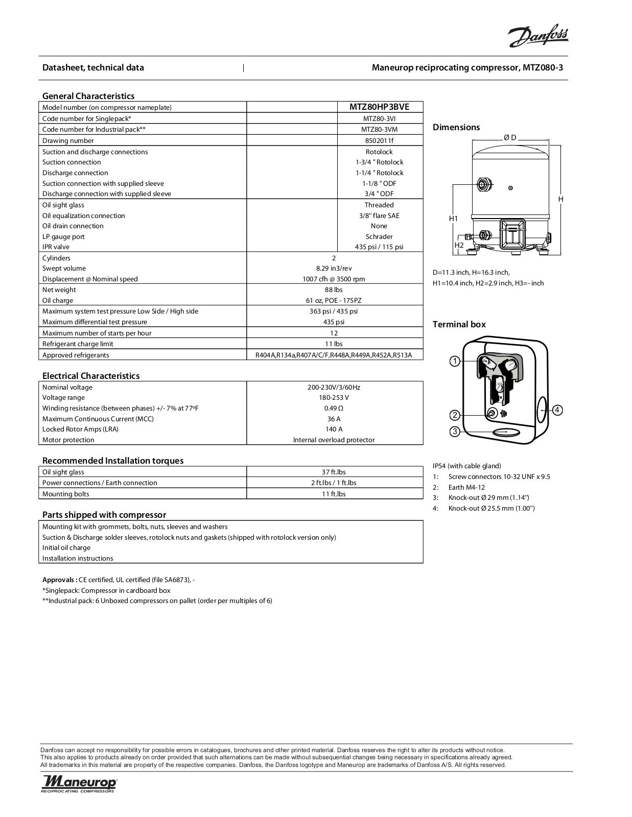 Danfoss Electronics MTZ080-3 Data Sheet