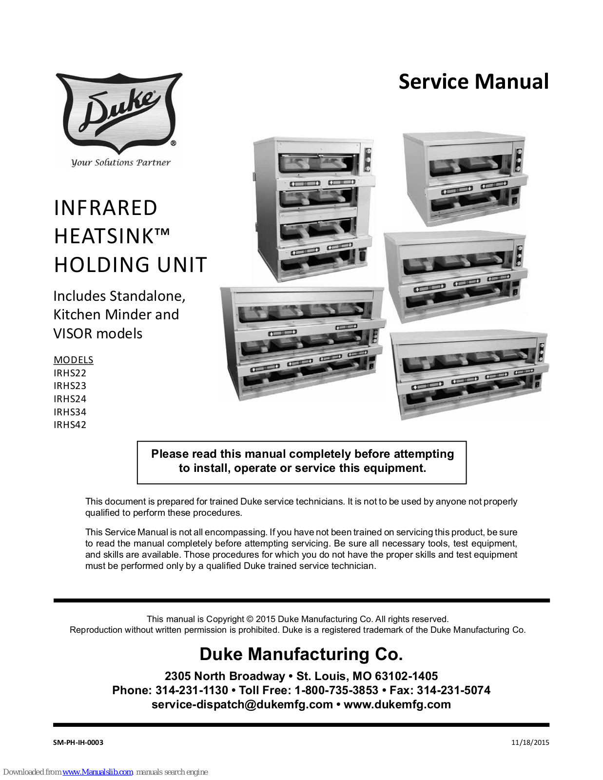 Duke IRHS24, IRHS22-208, IRHS42, IRHS22-230, IRHS22-240 Service Manual