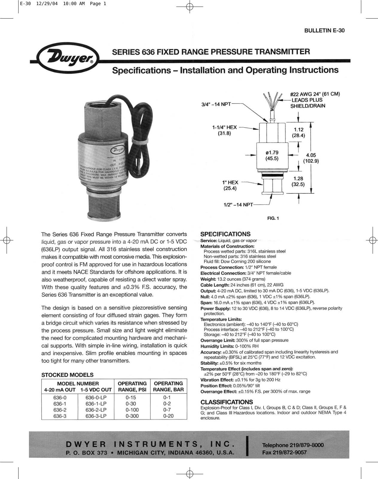 Dwyer Instruments 636 Operating Manual