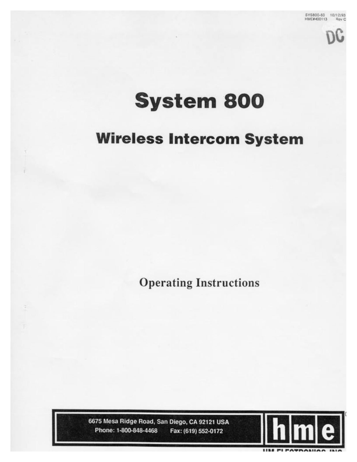 HM Electronics RW80074, BH80074 User Manual