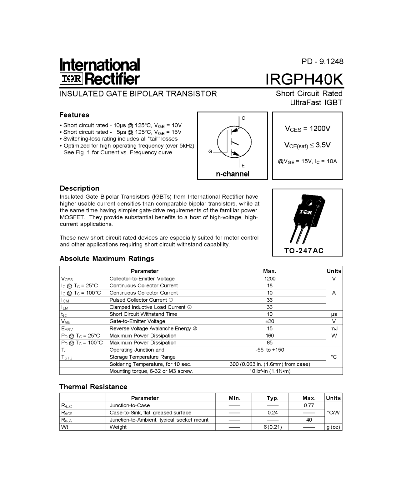 Datasheet IRGPH40K Specification - ManualMachine.com