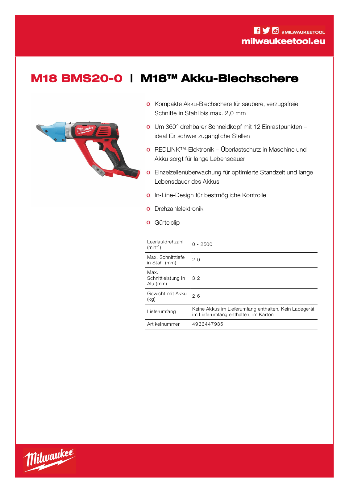 Milwaukee M18 BMS20-0 User Manual