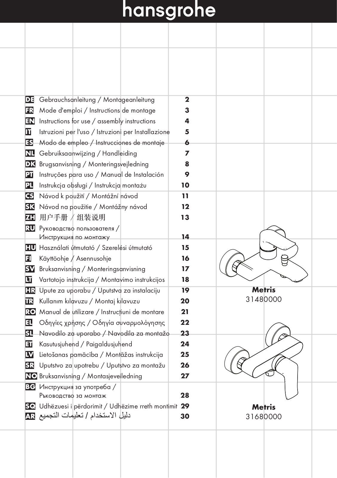 Hansgrohe 31680000, 31480000 User Manual