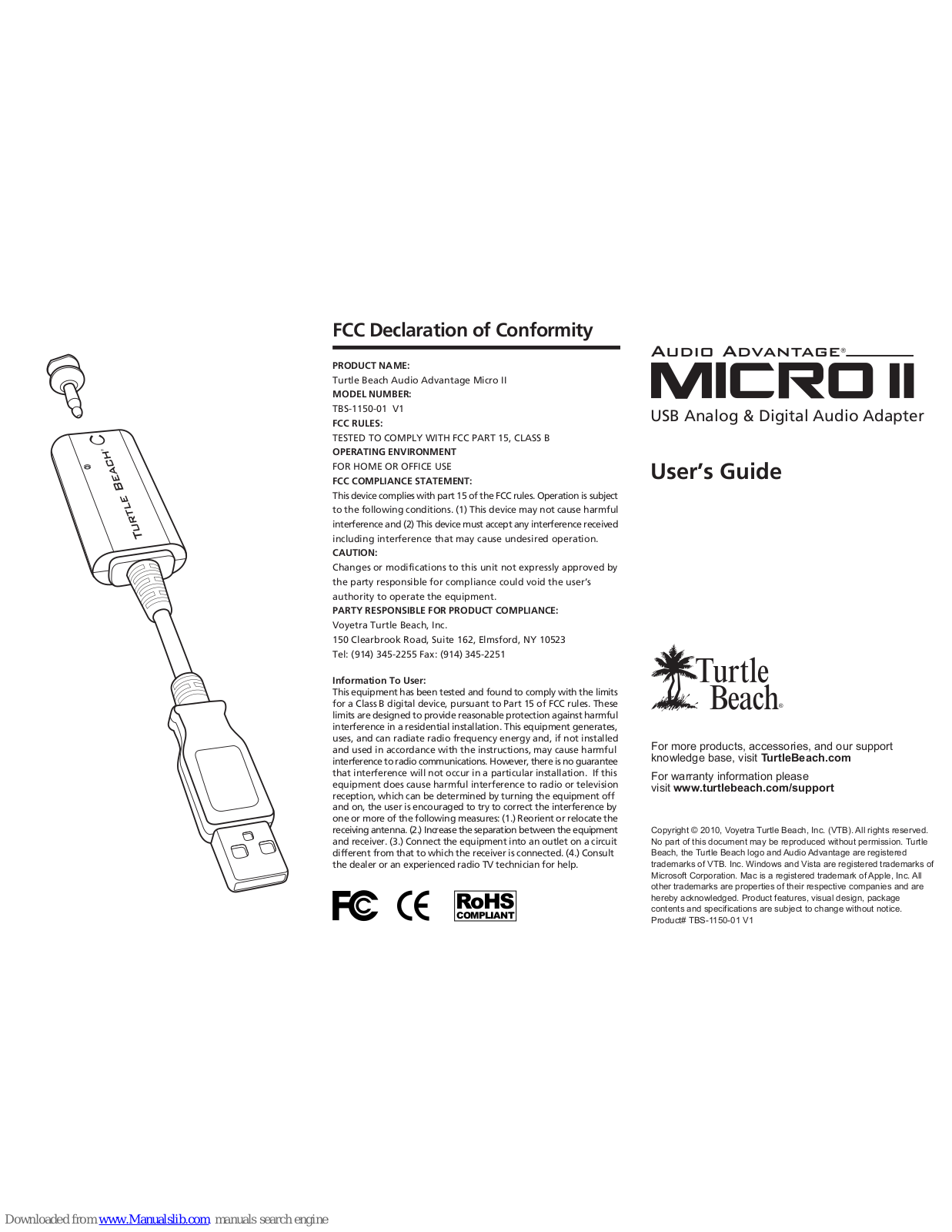 Turtle Beach Audio Advantage Micro II TBS-1150-01 V1, Micro II User Manual