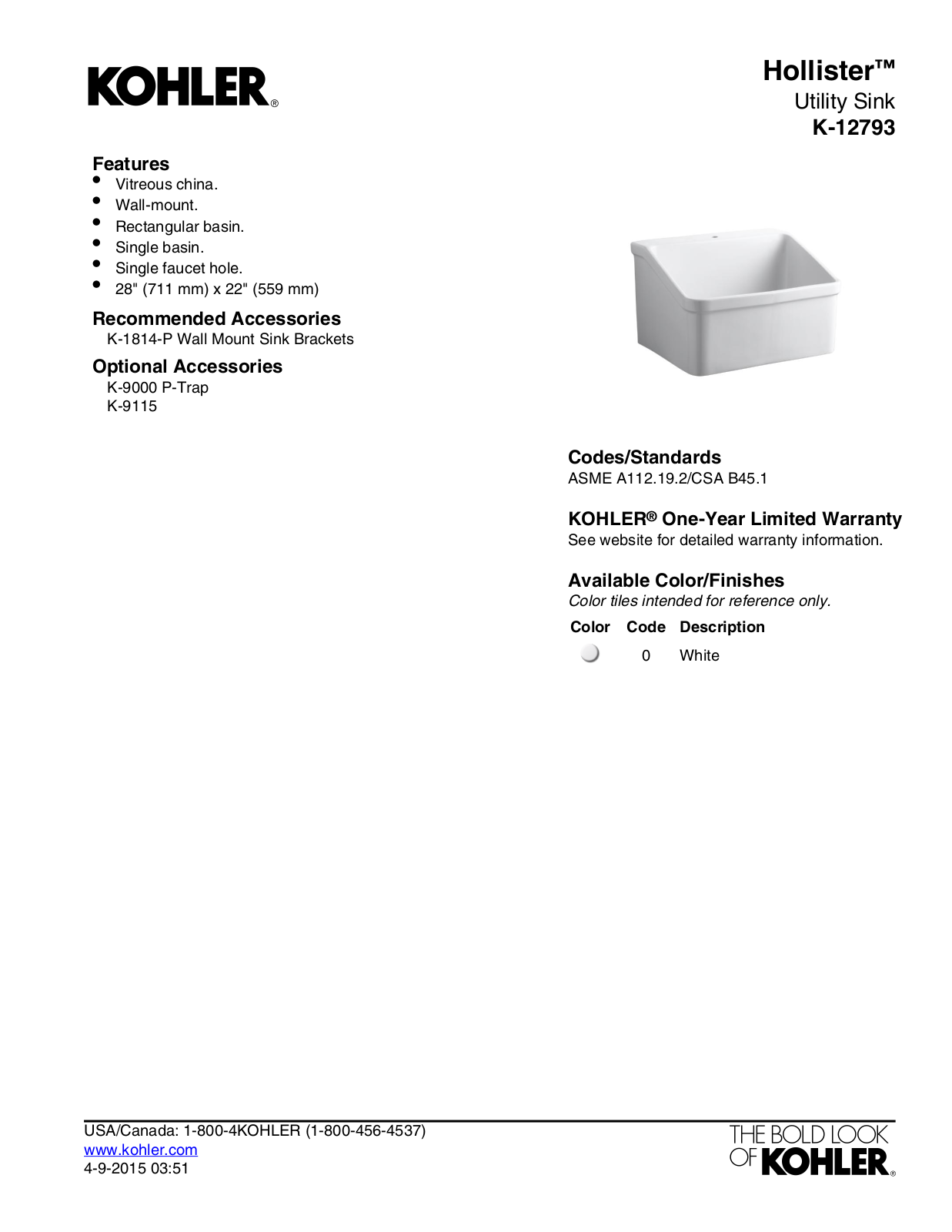 Kohler KOH8374 Specifications - ManualMachine.com