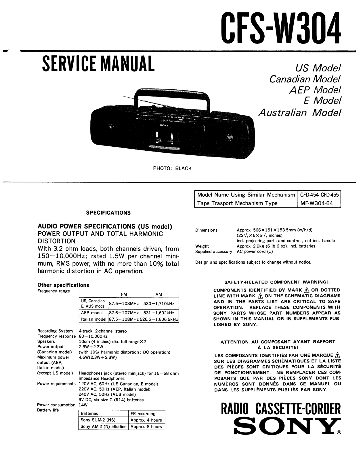 Sony CFSW-304 Service manual