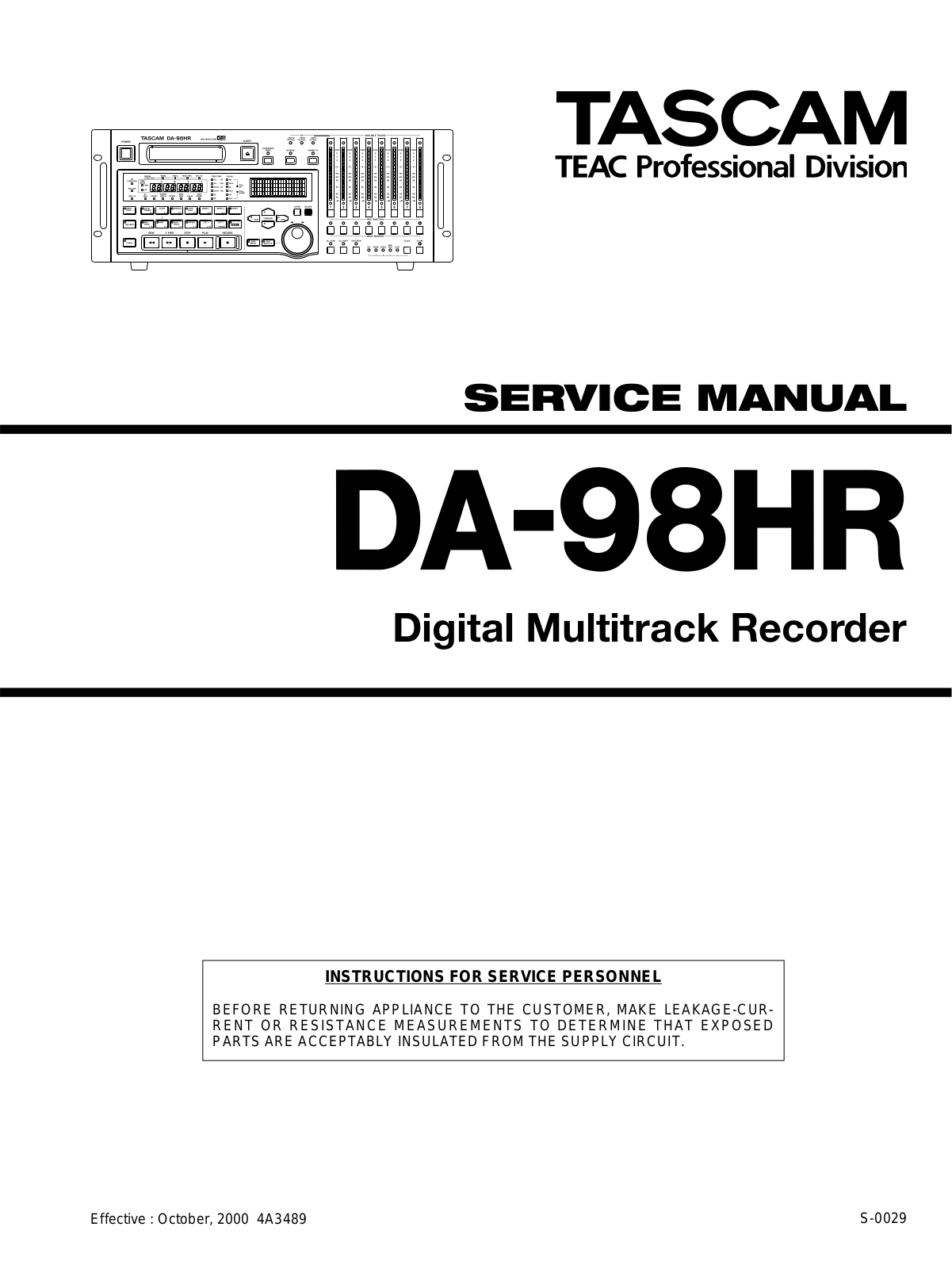 Tascam DA-98-HR Service Manual