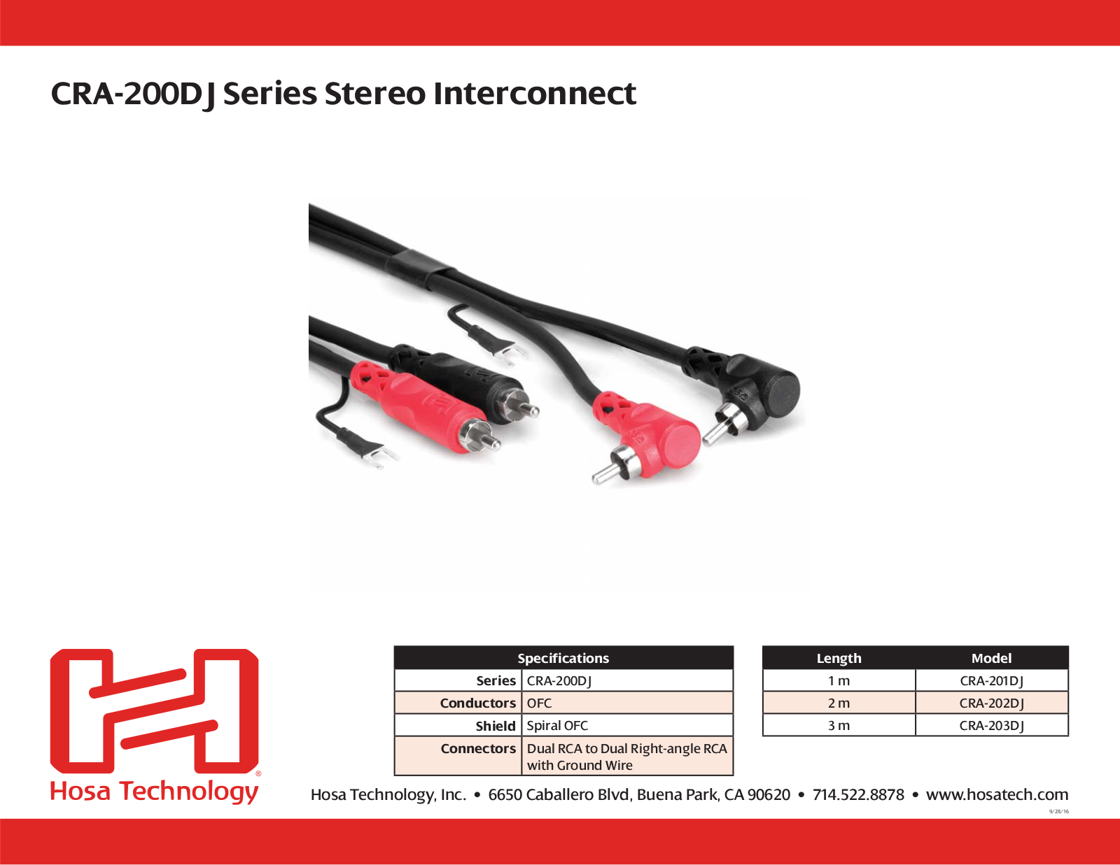 Hosa CRA-201DJ, CRA-202DJ, CRA-203DJ Specifications