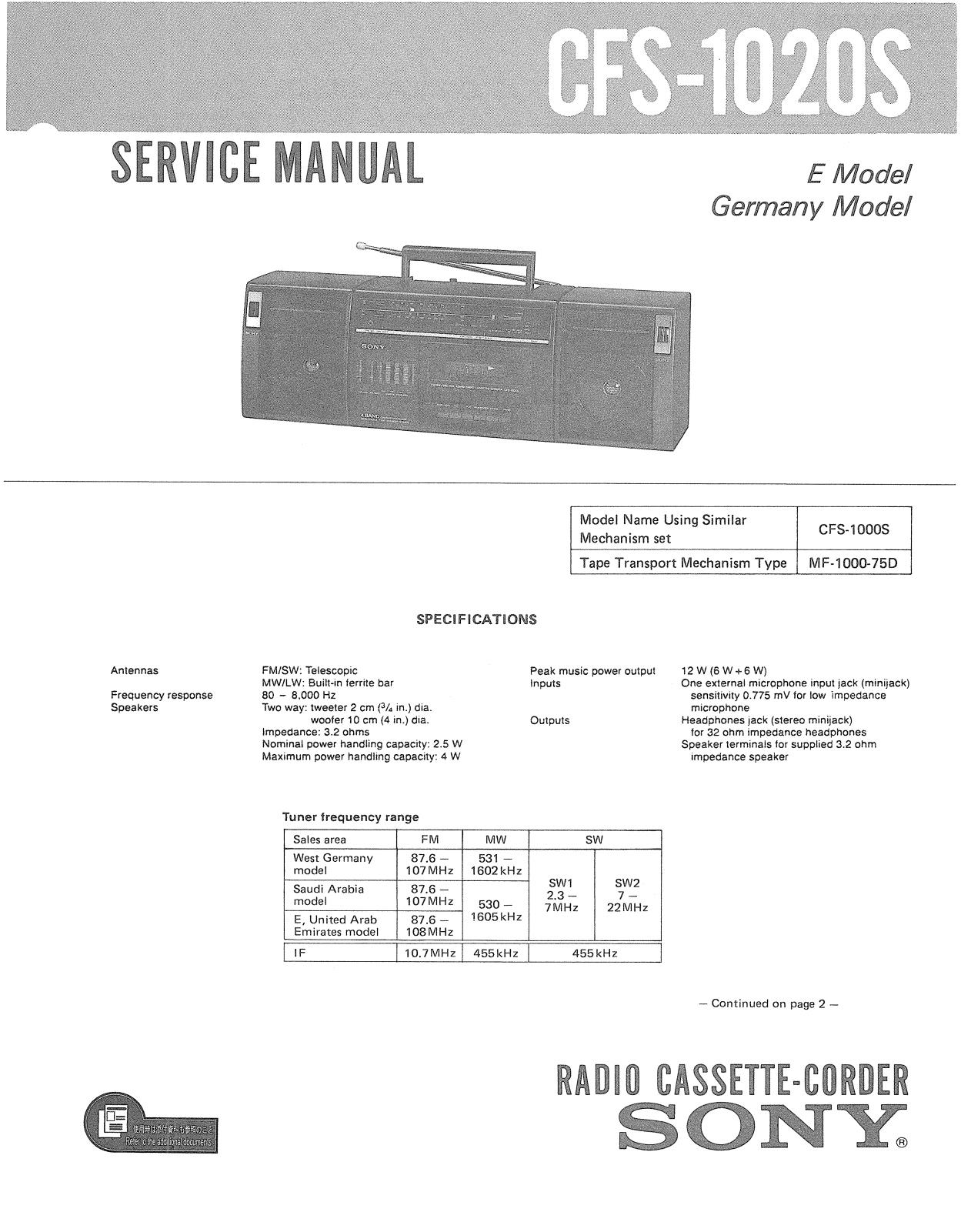 Sony CFS-1020-S Service manual