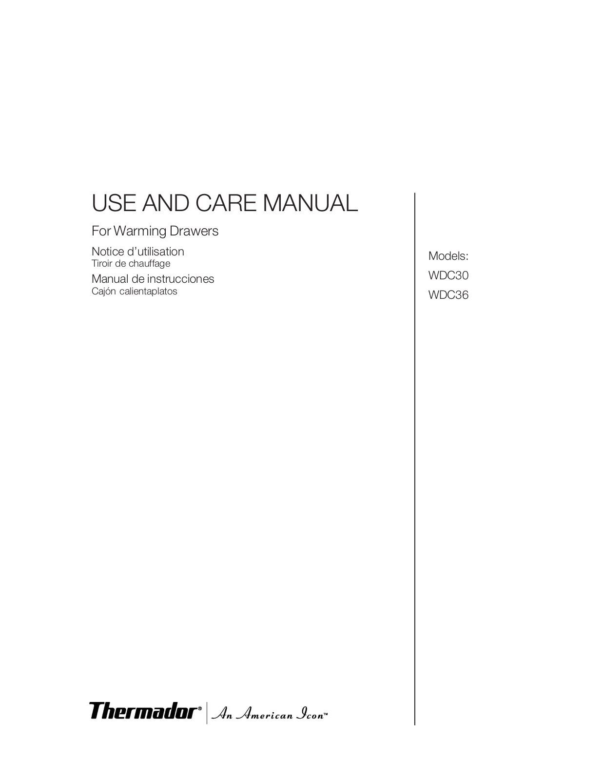 Thermador WDC30, WDC36 User Manual