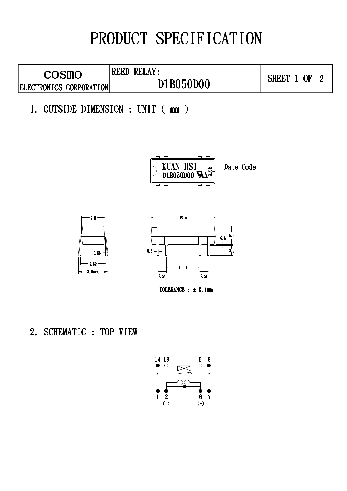 COSMO D1B050D00 Datasheet