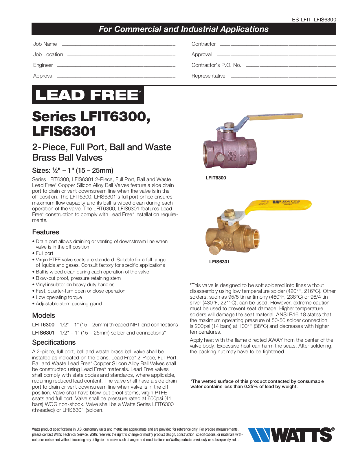 Watts LFIS6301 User Manual