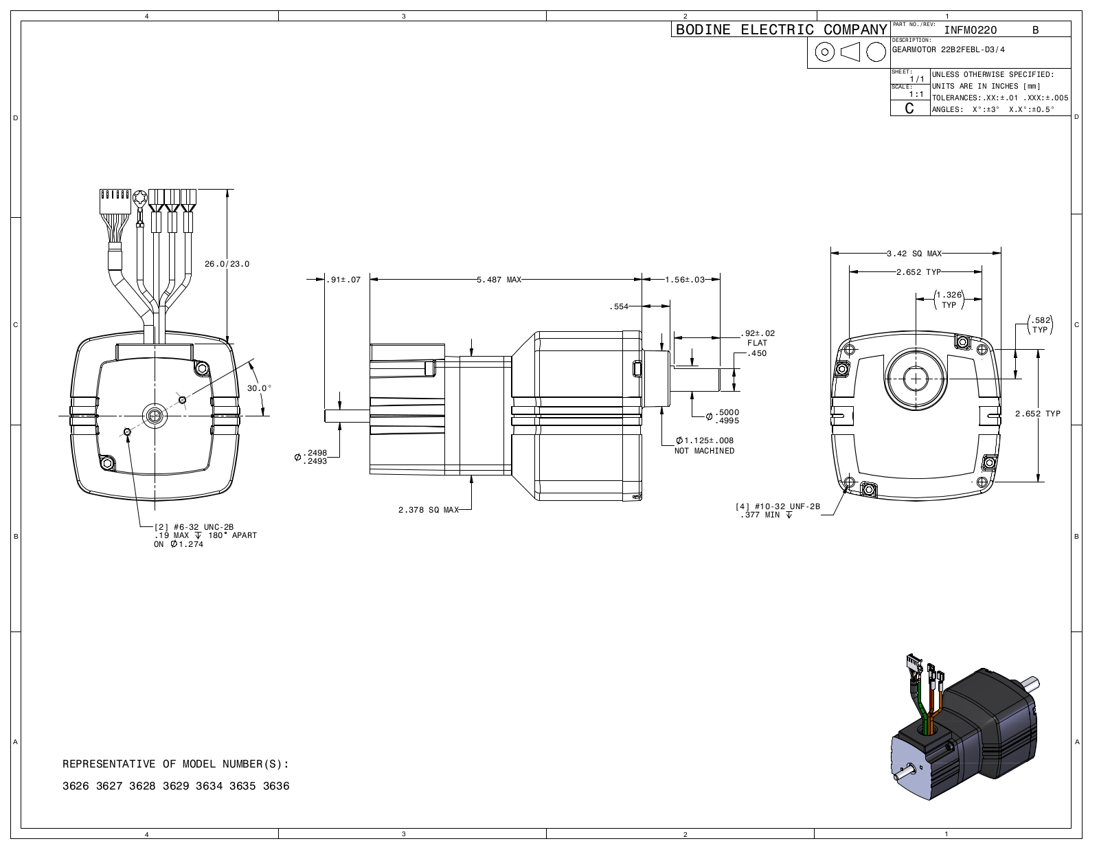 Bodine 3626, 3627, 3628, 3629, 3634 Reference Drawing