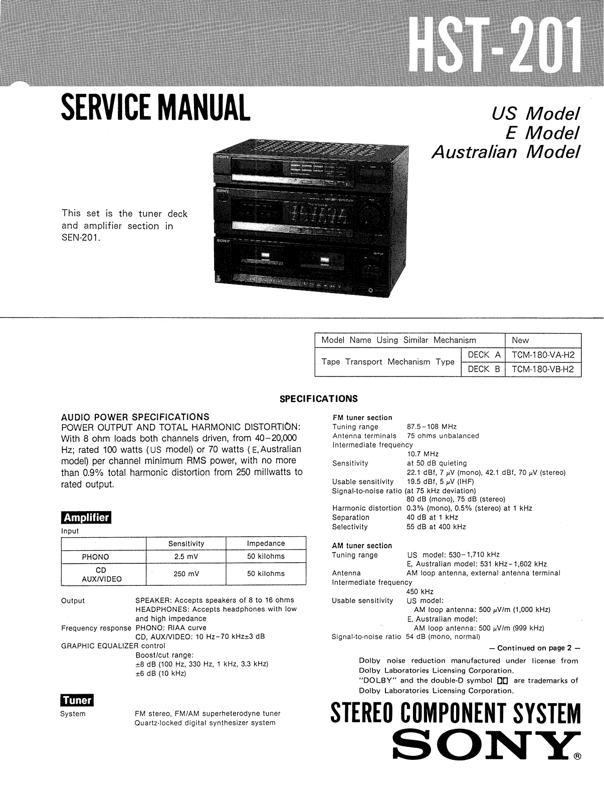 Sony HST-201 Service manual