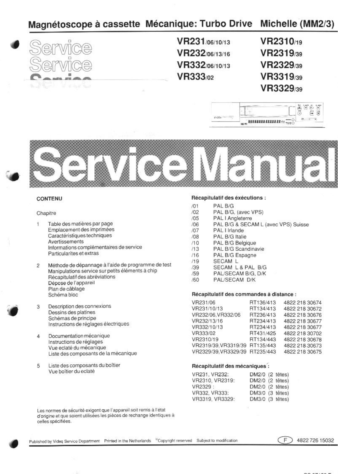 PHILIPS VR231, vr 232, vr 332, vr 333 Service Manual