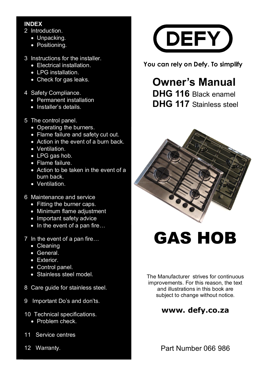 Defy Appliances DHG 117 User Manual