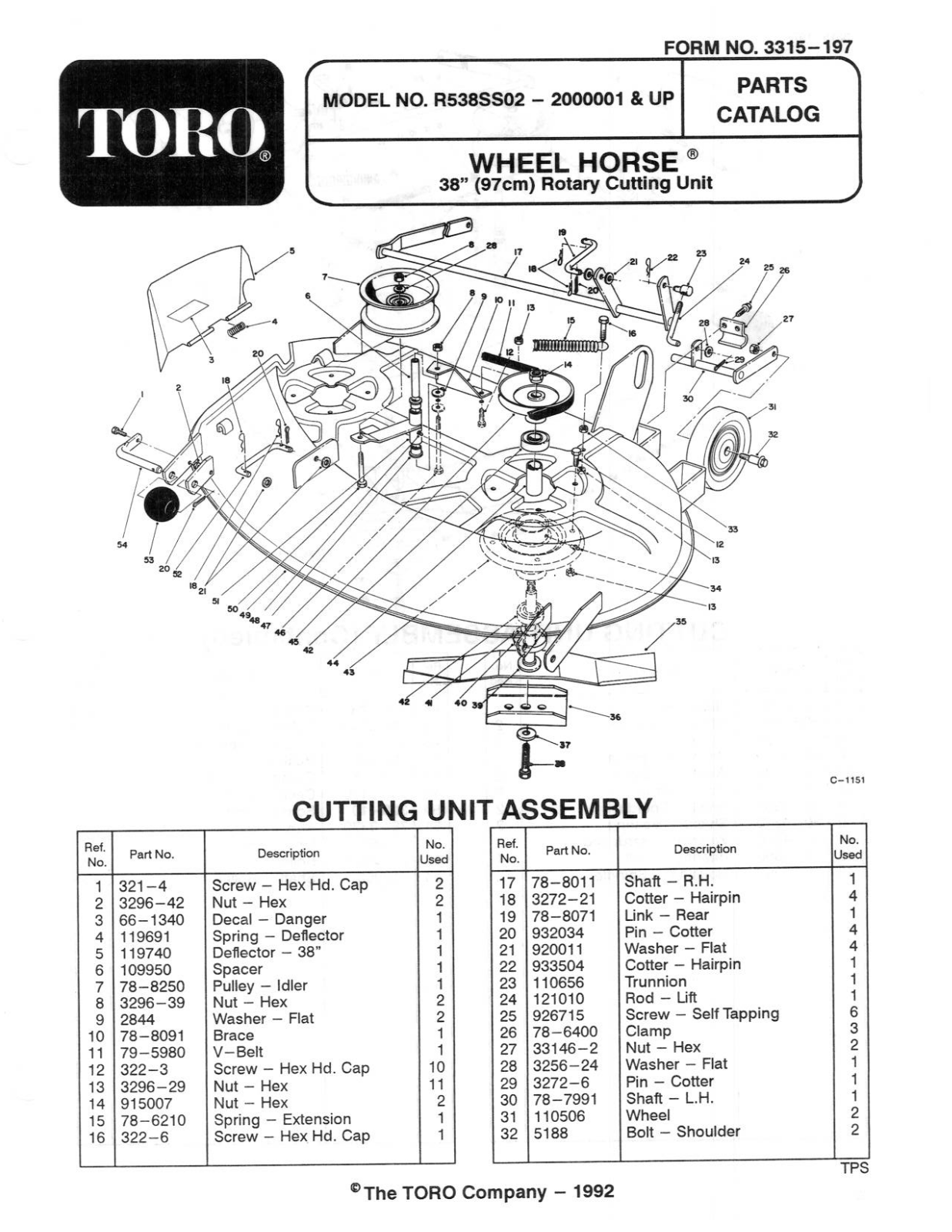 Toro R5-38SS02 Parts Catalogue