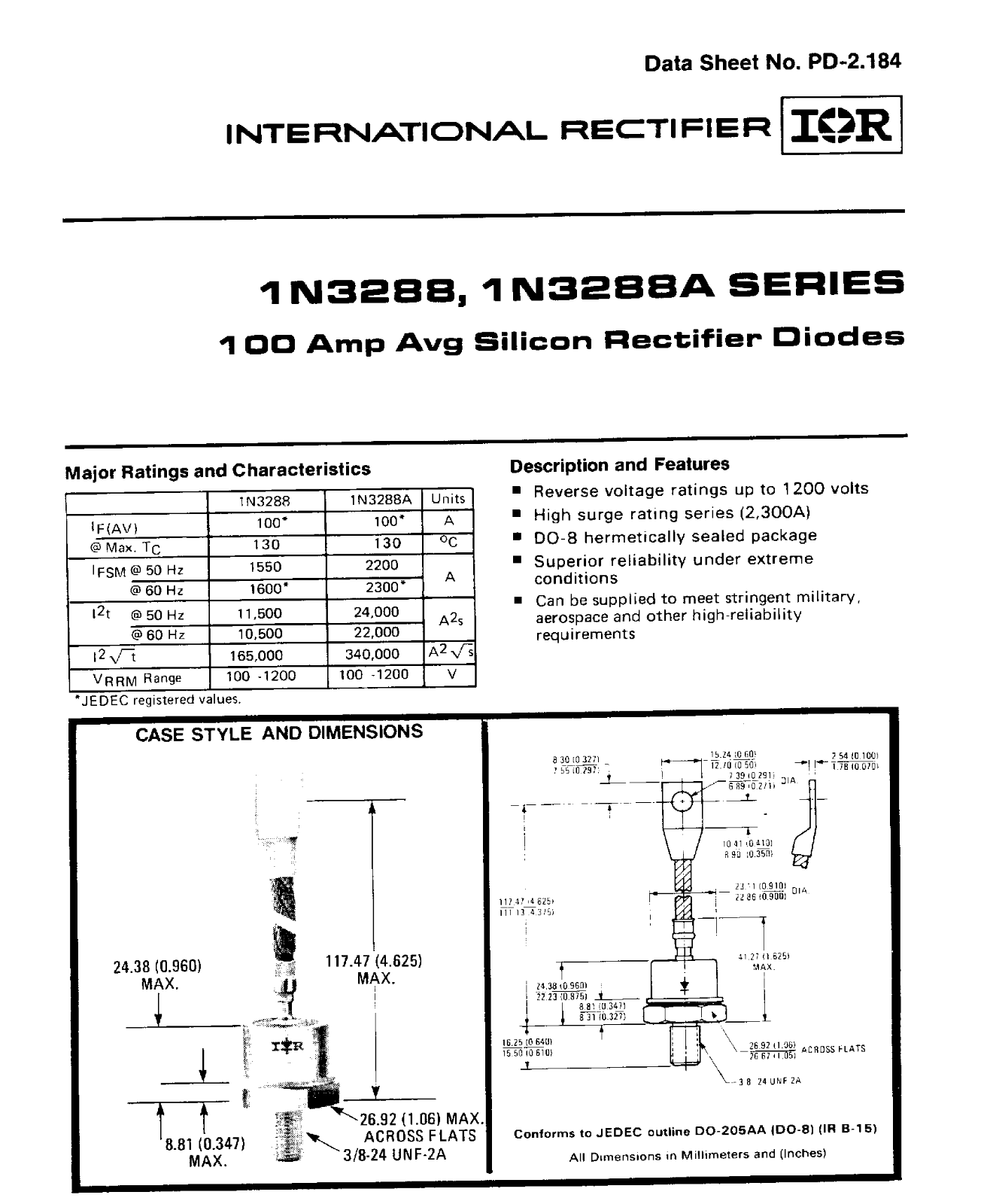 Vishay 1N3288a Series, 1N3288 Series Data Sheet