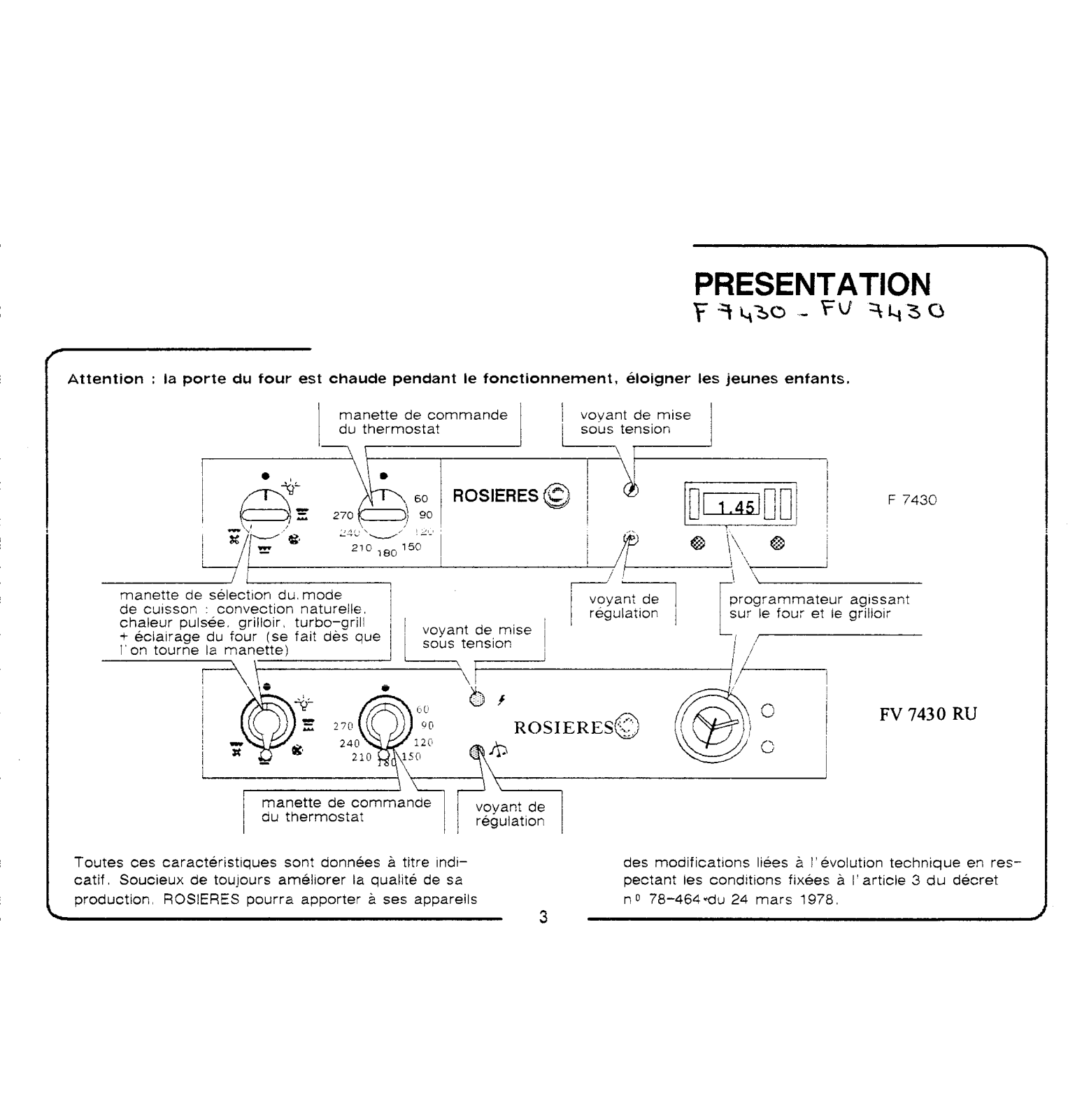 ROSIERES FV 7430 User Manual