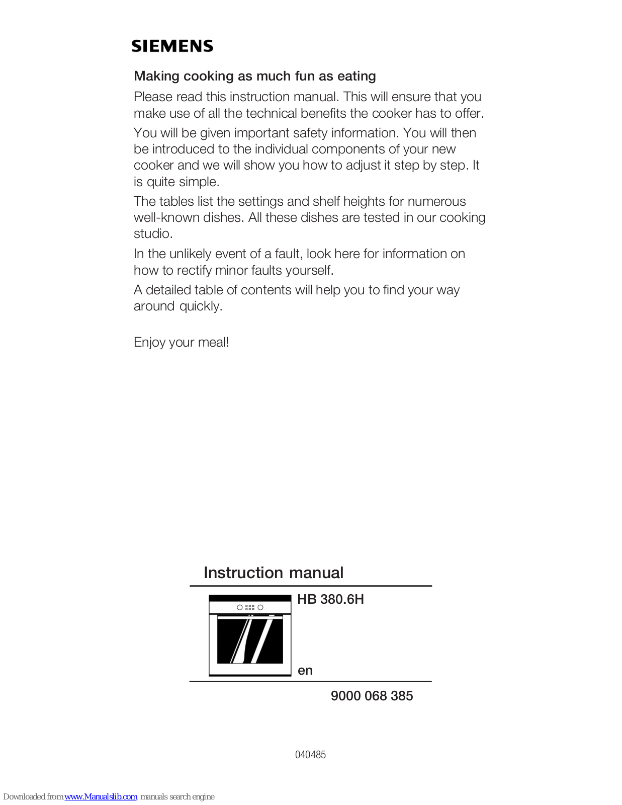 Siemens HB380.6H Instruction Manual