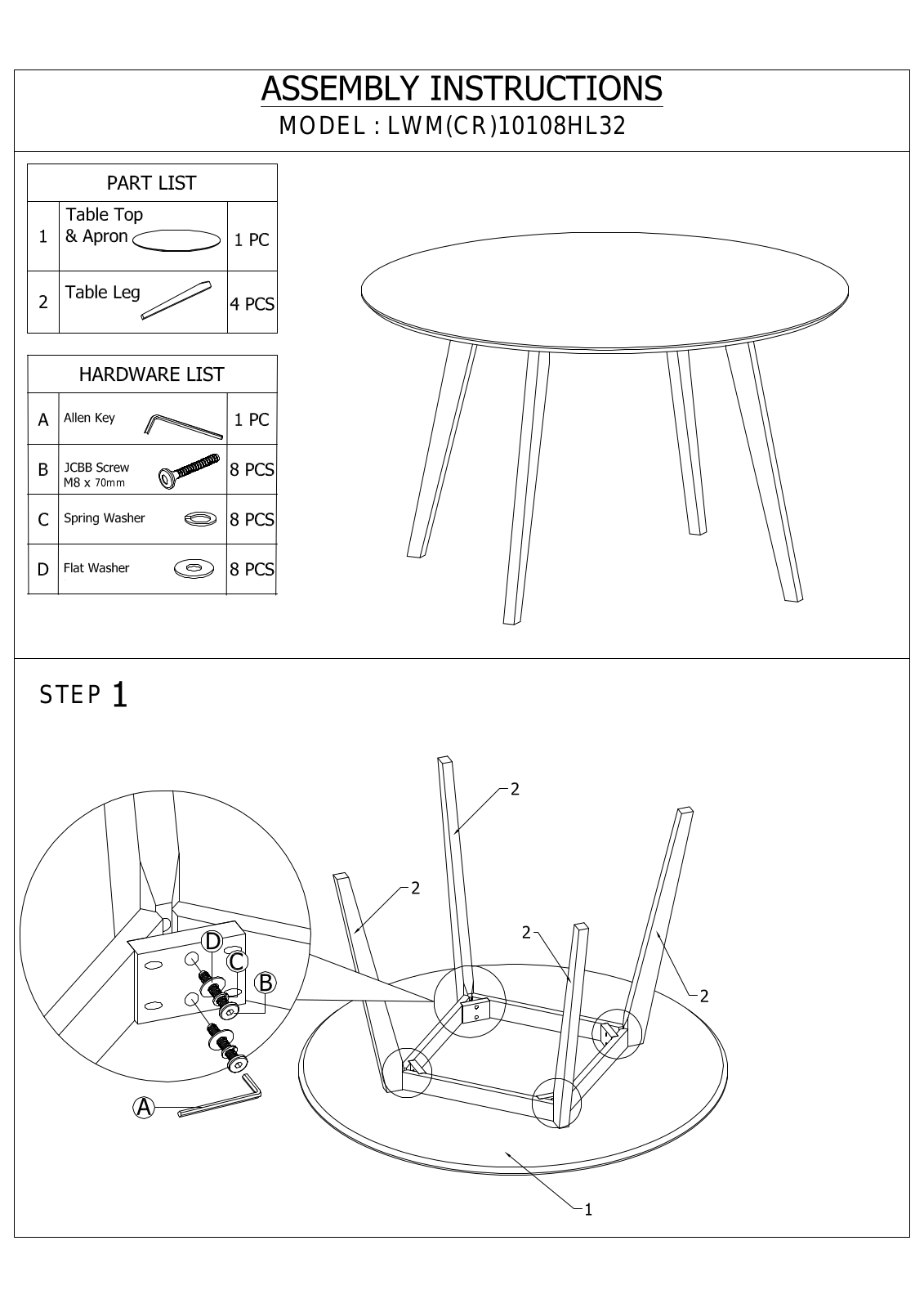 Stool Group LWM10108HL32, LWMCR10108HL32 ASSEMBLY INSTRUCTIONS