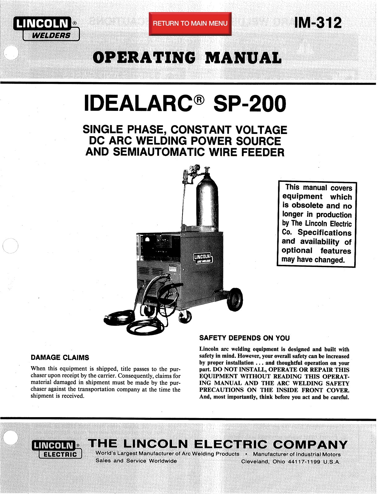 Lincoln Electric SP-200 User Manual