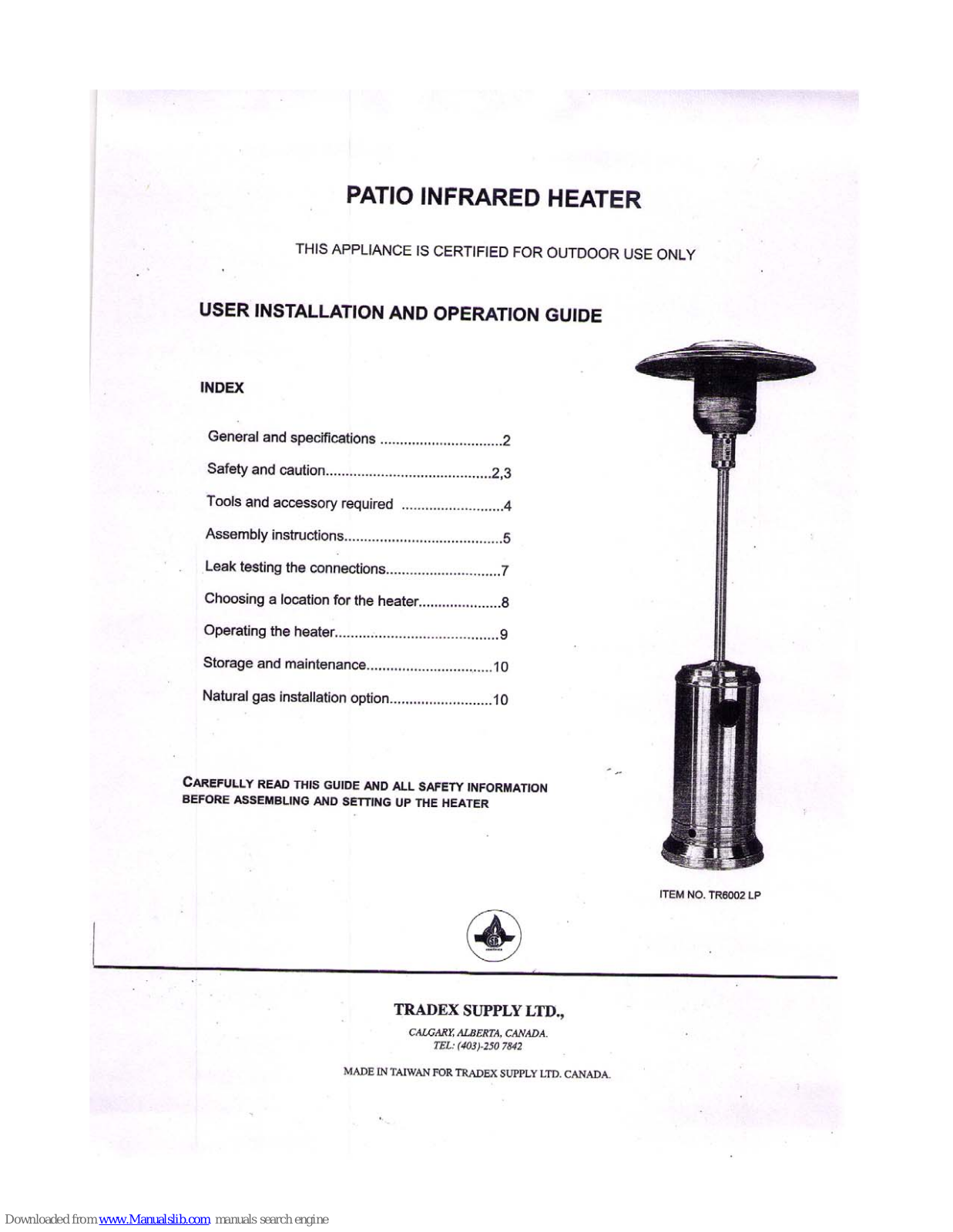 Tradex Supply TR6002 LP User Installation And Operation Manual