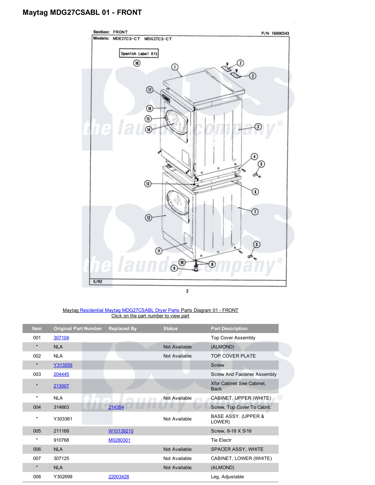 Maytag MDG27CSABL Parts Diagram