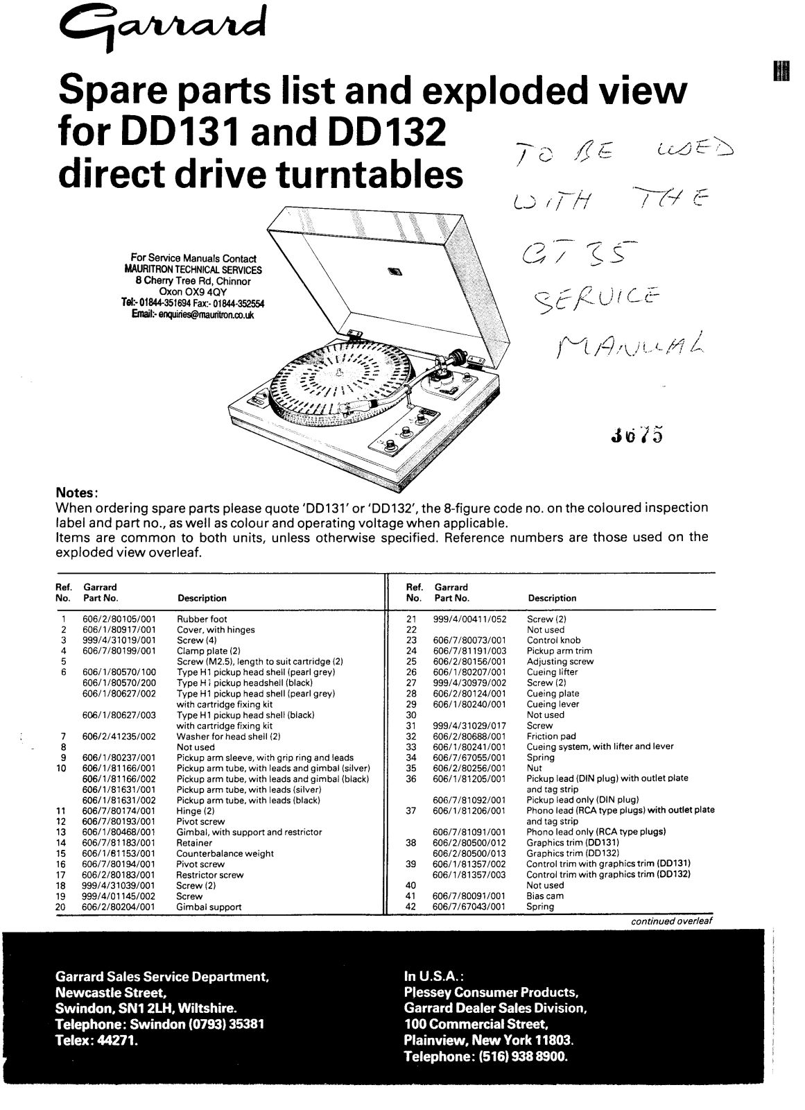 Garrard DD-131, DD-132 Service manual