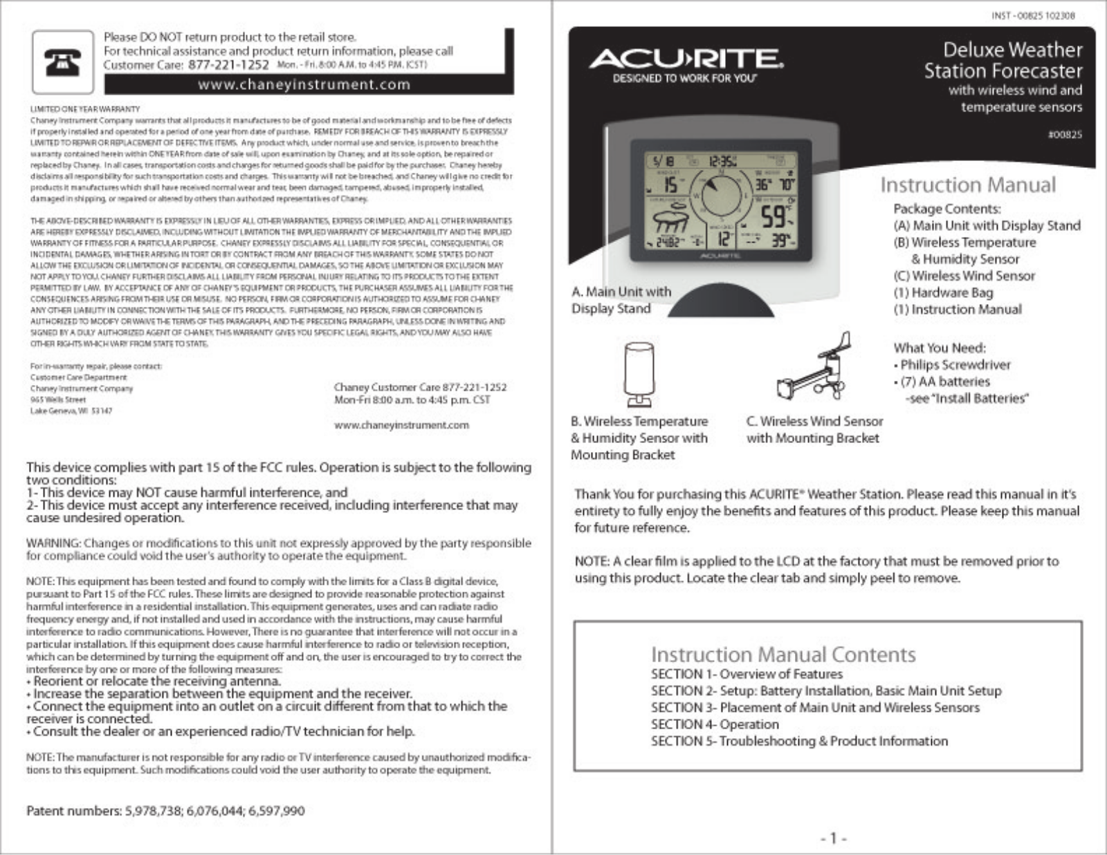 Chaney Instrument 825RHT Users Manual