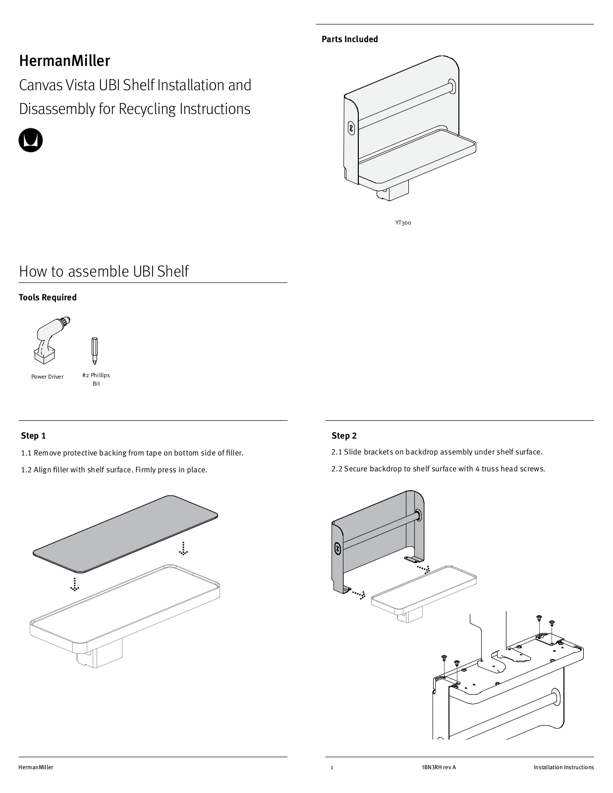 HermanMiller Canvas Vista UBI Installation And Disassembly Instructions Manual