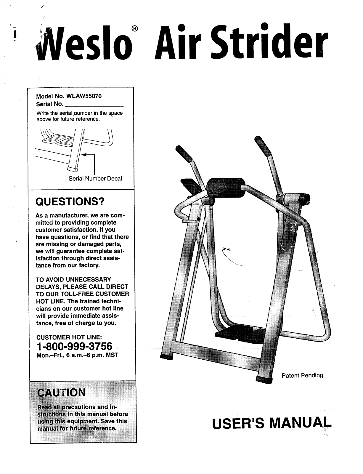 Weslo WLAW55070 Owner's Manual