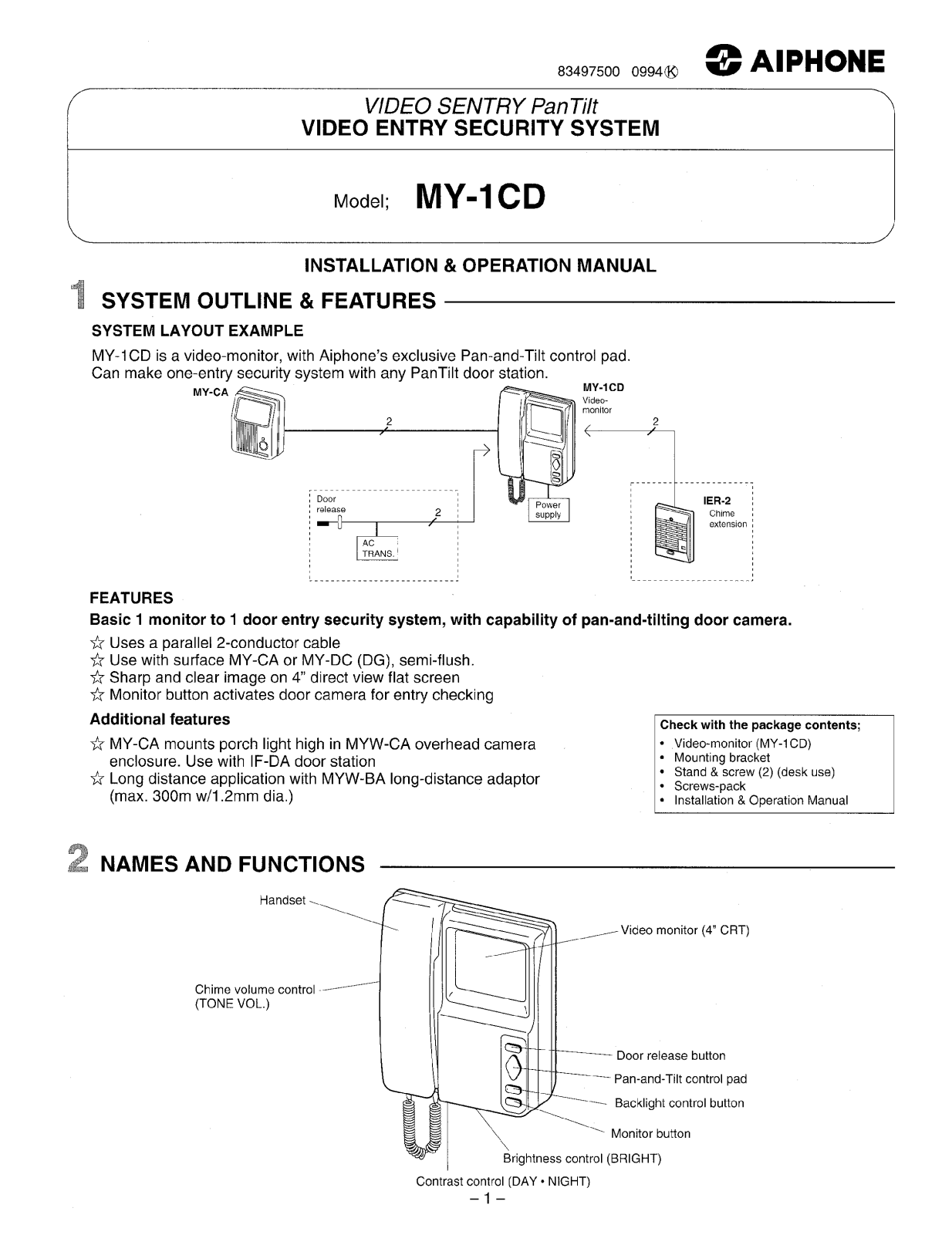 Aiphone MY-1CD User Manual