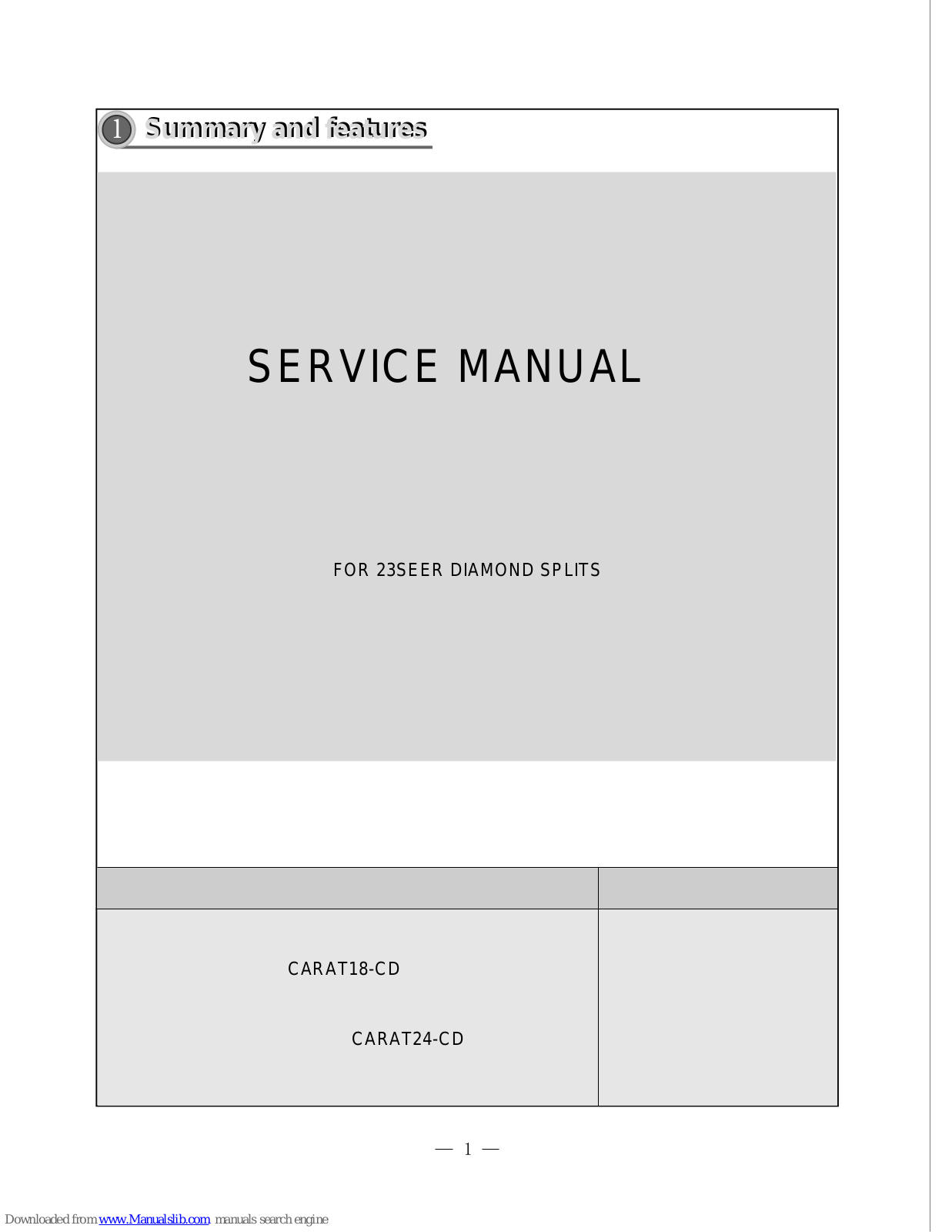 ComfortStar CARAT18-CD, CARAT24-CD Service Manual