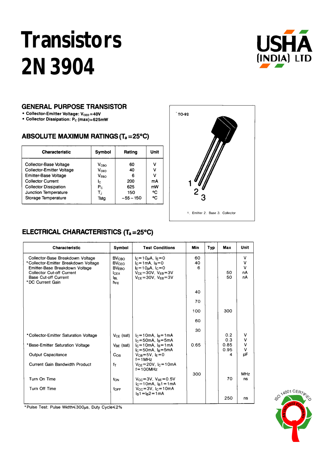 USHA 2N3904 Datasheet