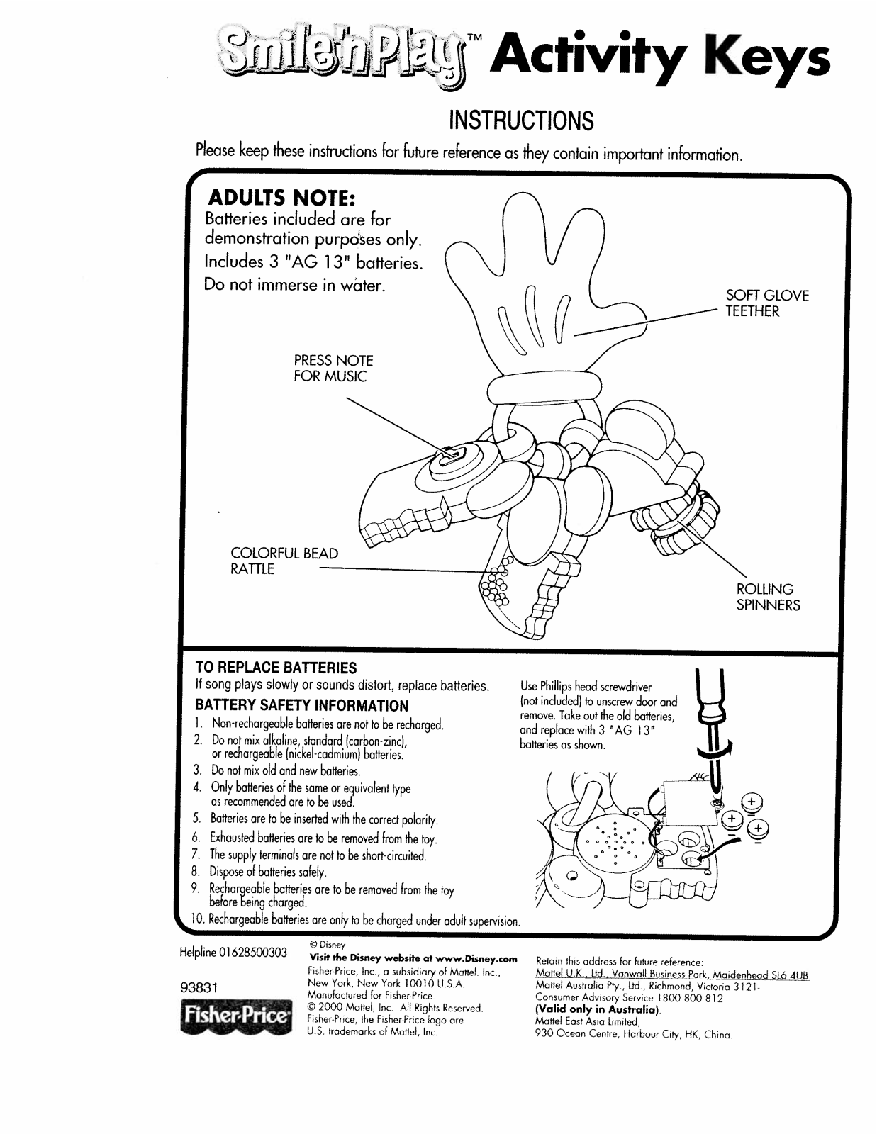 Fisher-Price 93831 Instruction Sheet