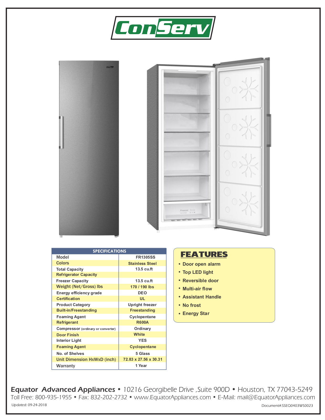 Equator FR1350SS Specifications