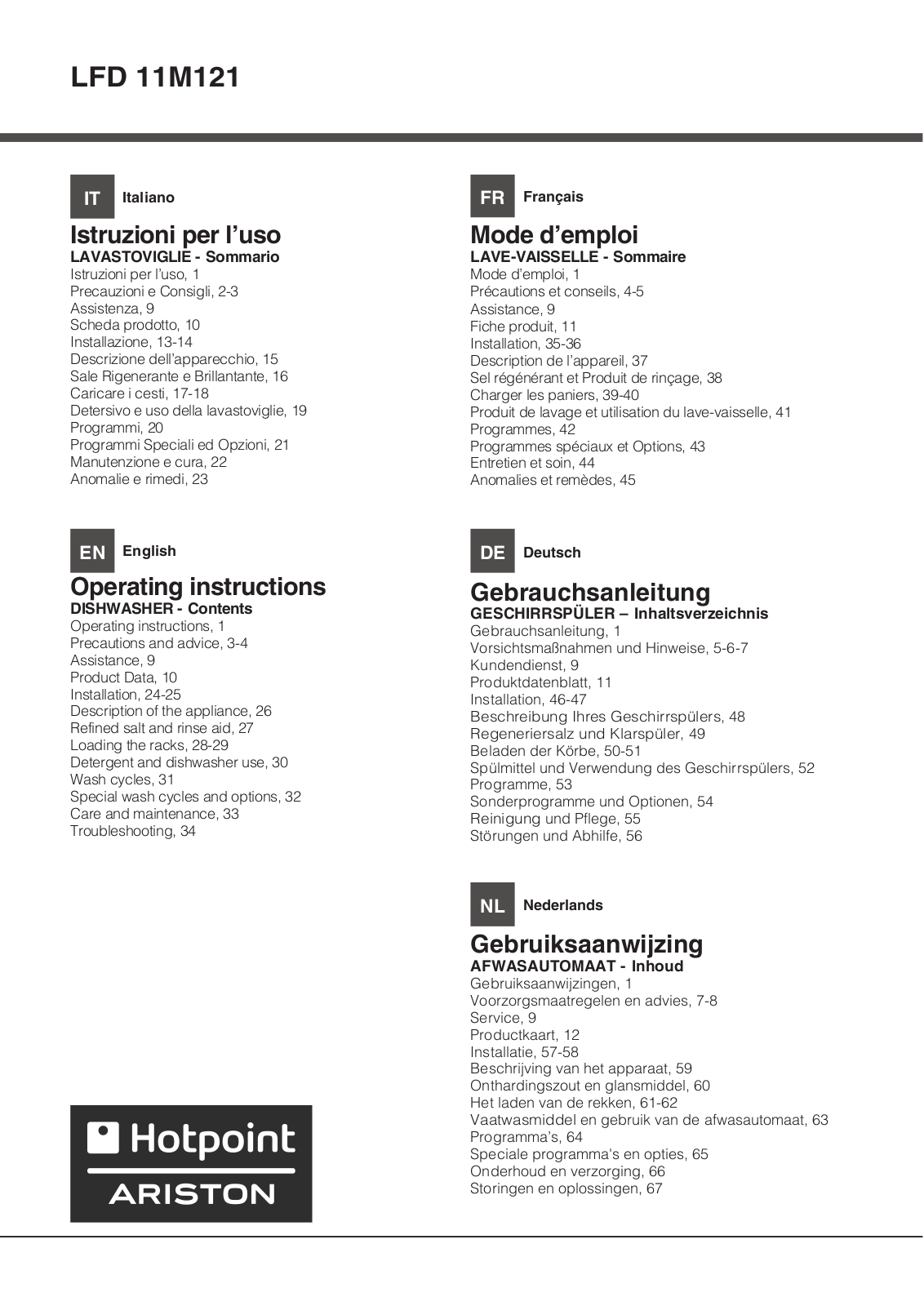 HOTPOINT/ARISTON LFD 11M121 B EU, LFD 11M121 CX EU User Manual