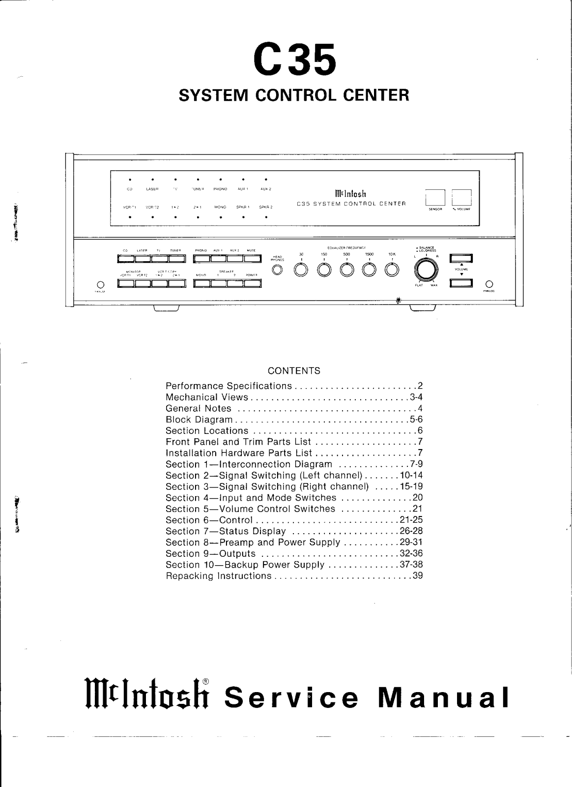 McIntosh C-35 Service manual