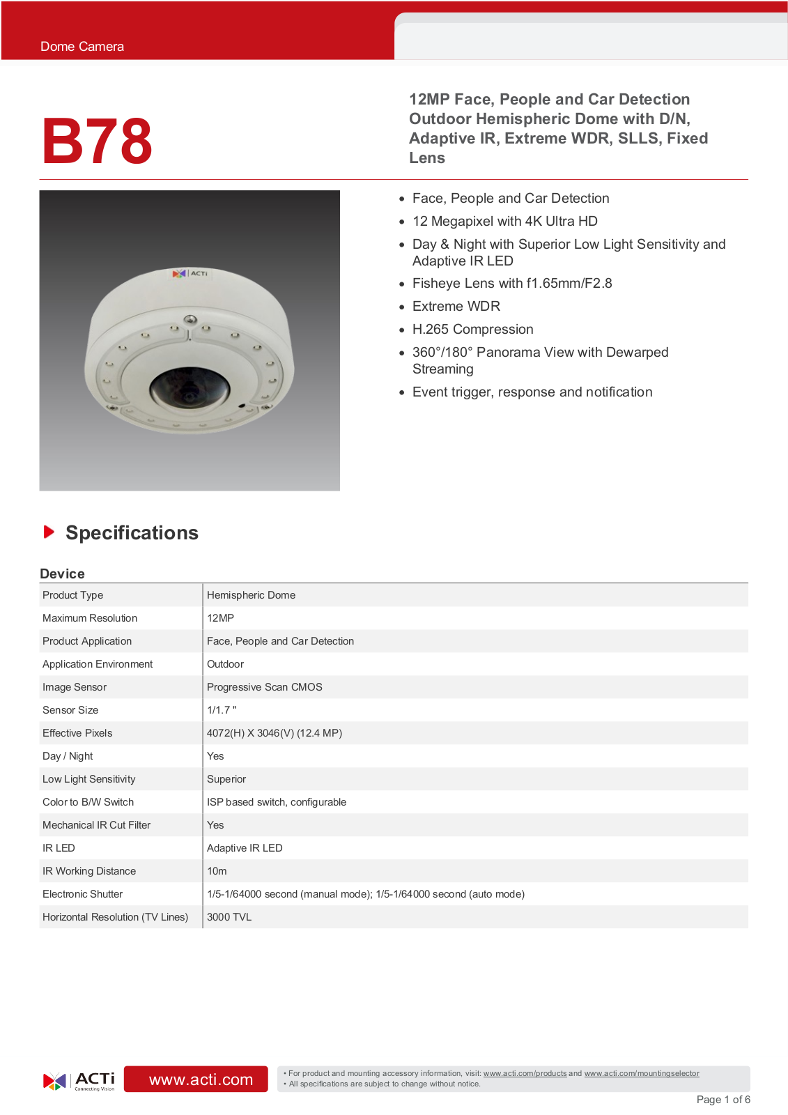 ACTi B78 Specsheet