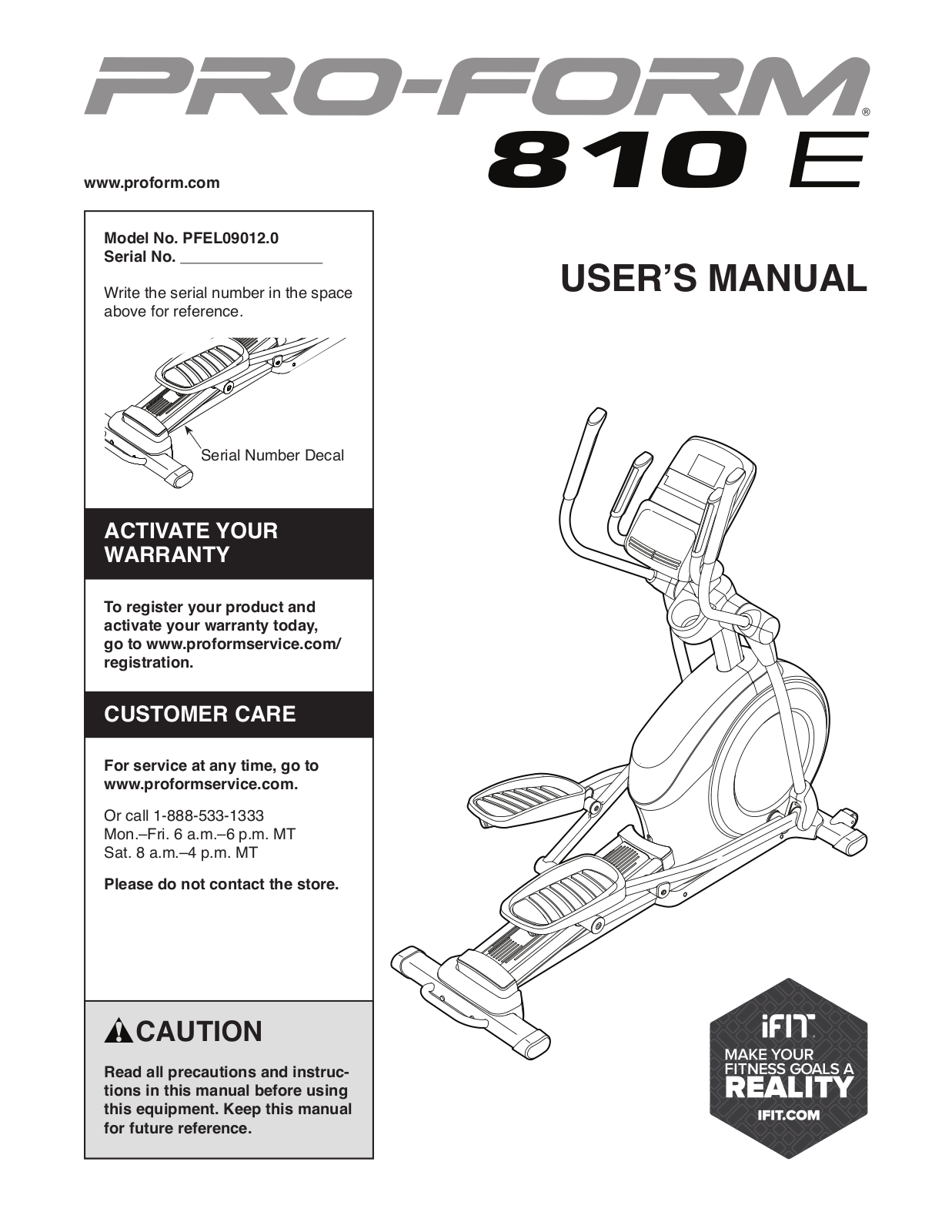 ProForm PFEL090120, 810 E User Manual