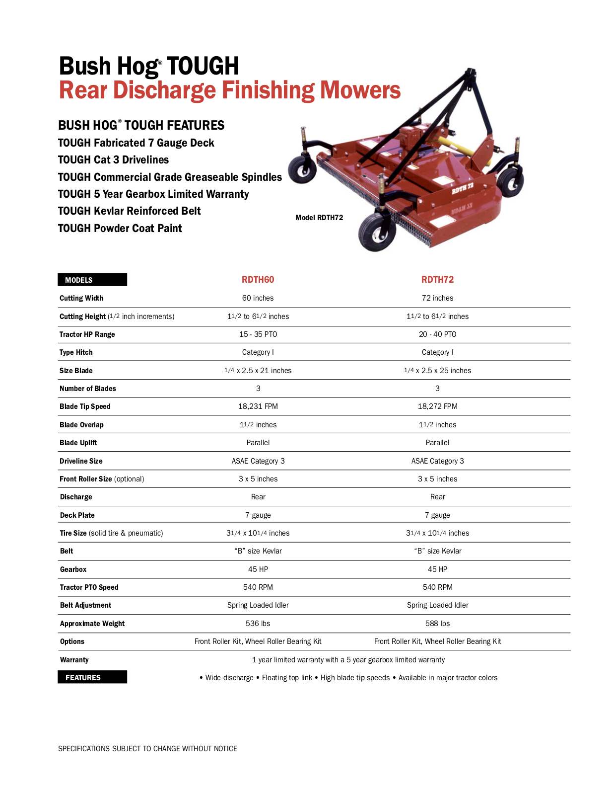 Bush Hog RDTH60, RDTH72 User Manual