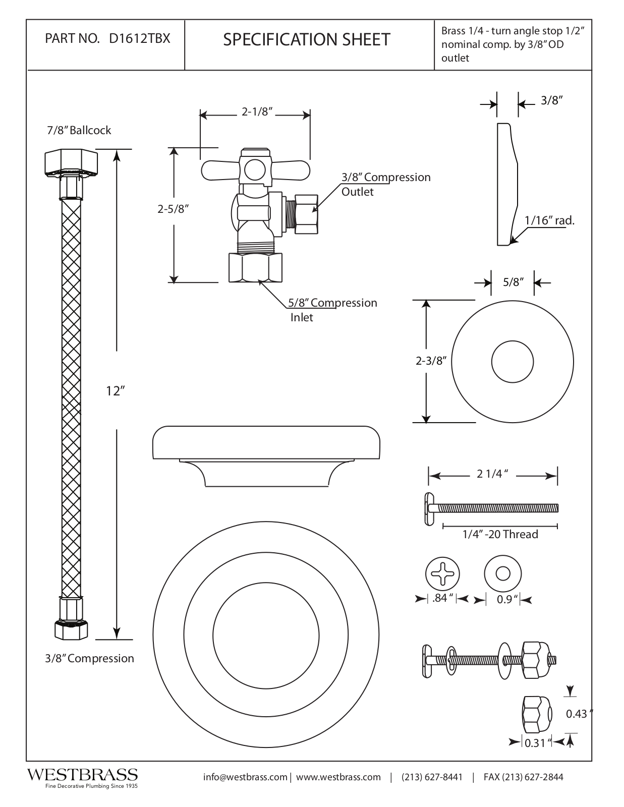 Westbrass WTB1249 Specifications & Dimensions - ManualMachine.com