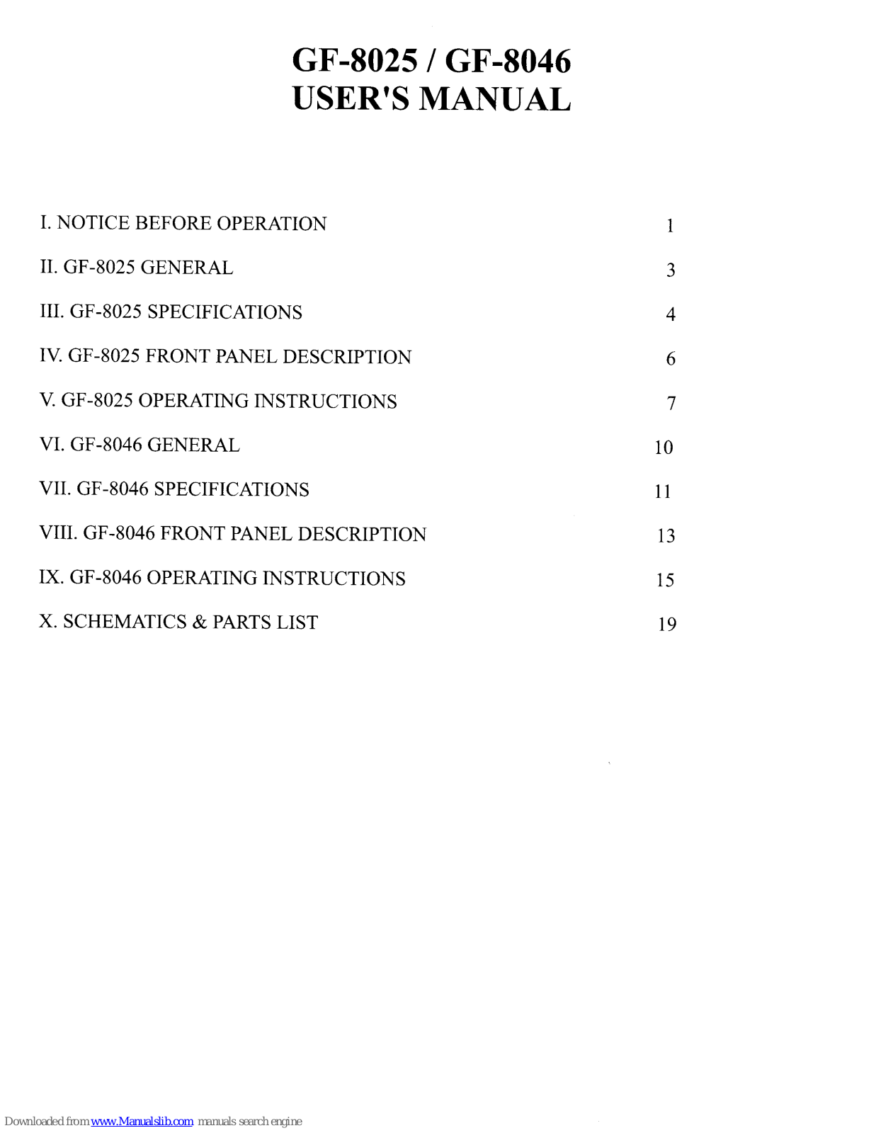 Elenco Electronics GF-8025, GF-8046 User Manual